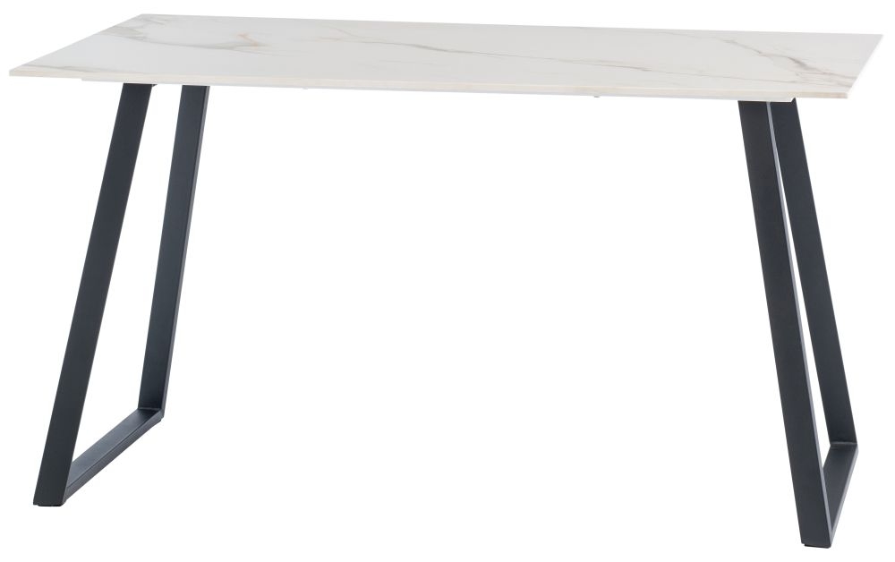 Massimo Kass Marble Effect 140cm Dining Table With Black Powder Coated Base