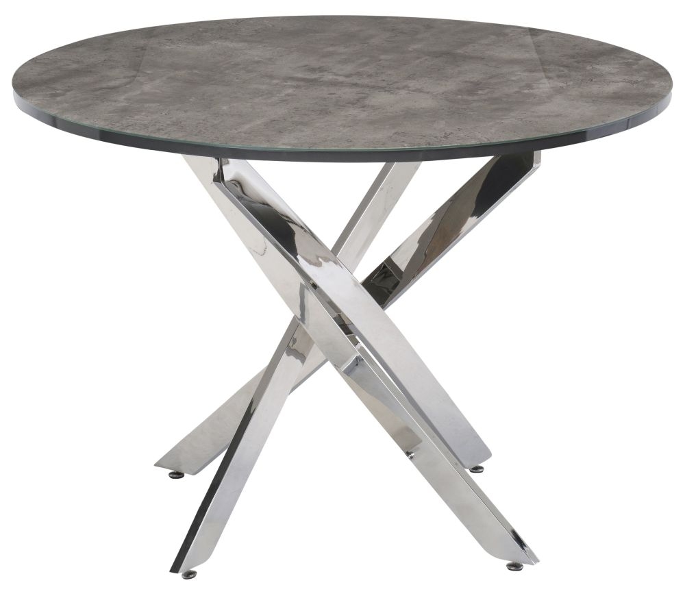 Paris 107cm Round Dining Table Grey Glass Top With Chrome Legs