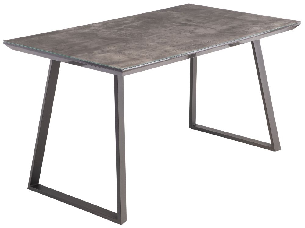 Paris 140cm Round Dining Table Grey Glass Top With Grey Powder Coated Base