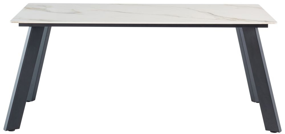 Ruby 180cm Dining Table White And Black Sintered Stone Top With Black Powder Coated Legs