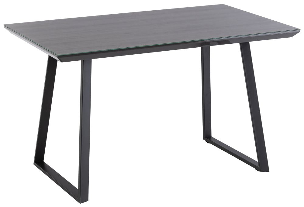 Michigan 120cm Dining Table Grey Oak Glass Top With Black Powder Coated Base