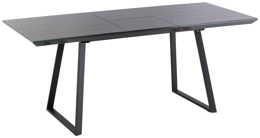 Michigan 140cm180cm Extending Dining Table Grey Glass Top With Black Powder Coated Base