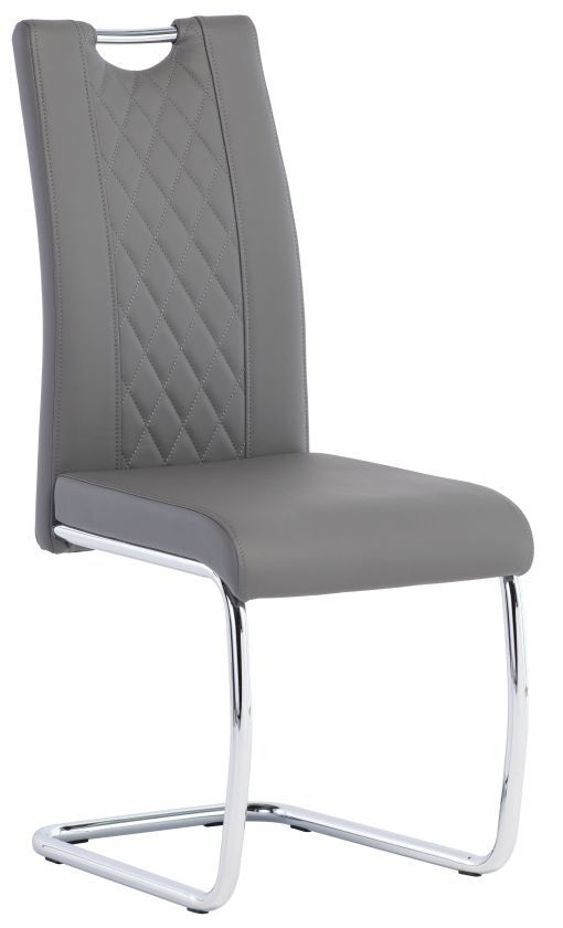 Garbo Grey Faux Leather Cross Stitched Dining Chair With Chrome Base Sold In Pairs