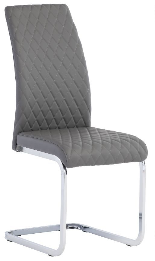 Tokyo Grey Faux Leather Cross Stitch Dining Chair With Chrome Base Sold In Pairs