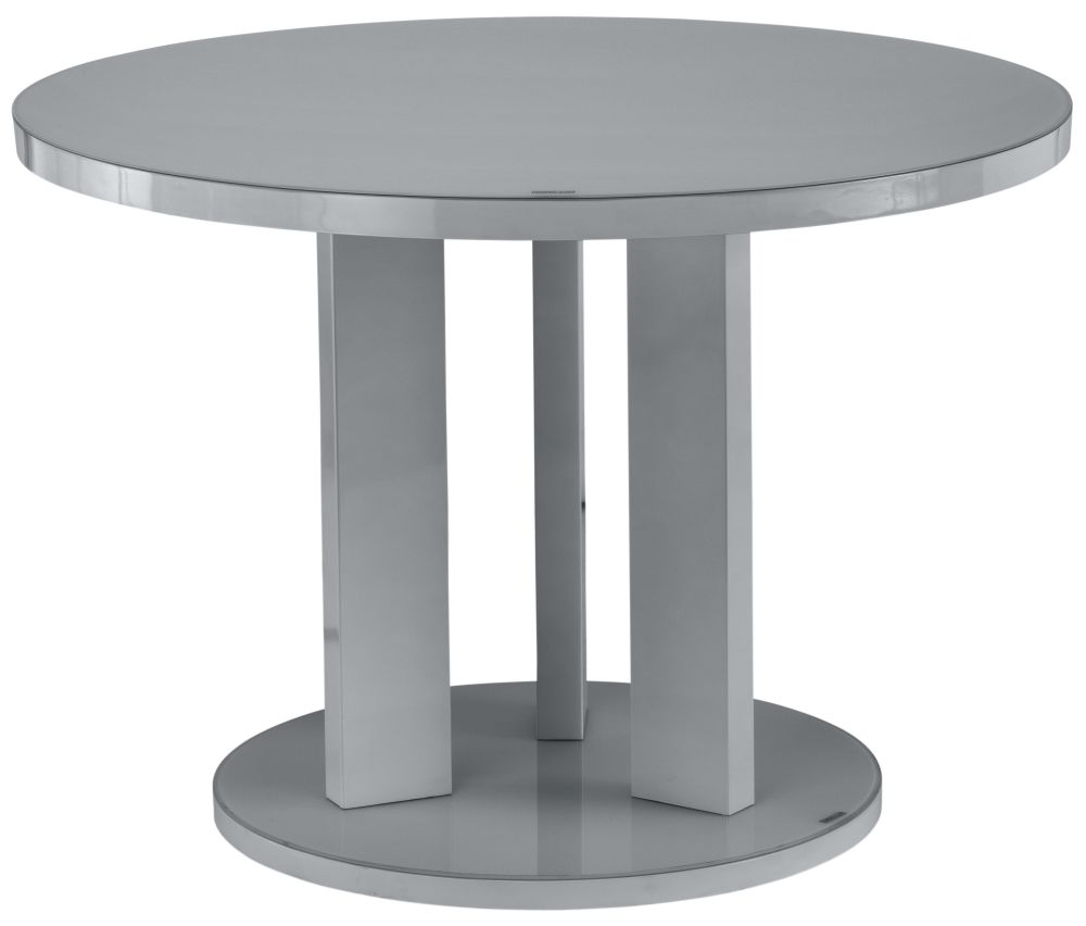 Ellie 107cm Round Dining Table - Grey Gloss Glass Table Top with Tempered Glass Base