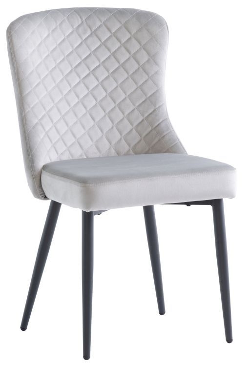 Hadley Silver Velvet Fabric Quilted Dining Chair Sold In Pairs