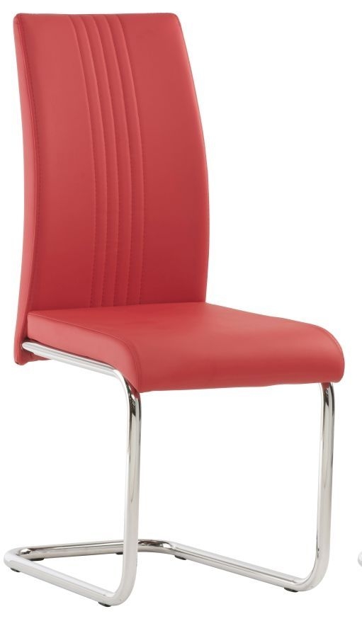 Monaco Pillar Red Faux Leather Dining Chair With Chrome Base Sold In Pairs