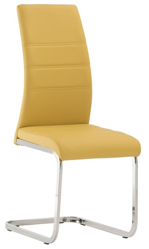Soho Yellow Faux Leather Dining Chair With Chrome Base Sold In Pairs