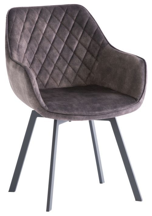 Viola Graphite Velvet Fabric Swivel Dining Chair With Black Powder Coated Legs Sold In Pairs