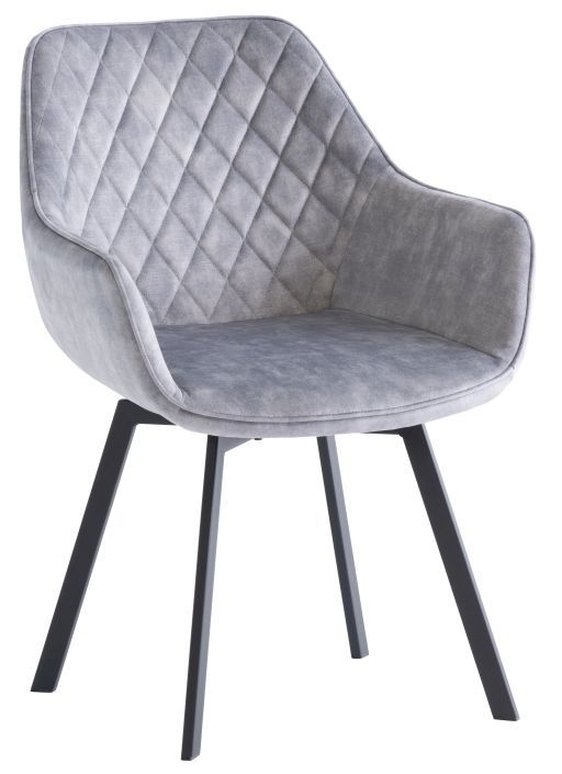 Viola Silver Velvet Fabric Swivel Dining Chair With Black Powder Coated Legs Sold In Pairs