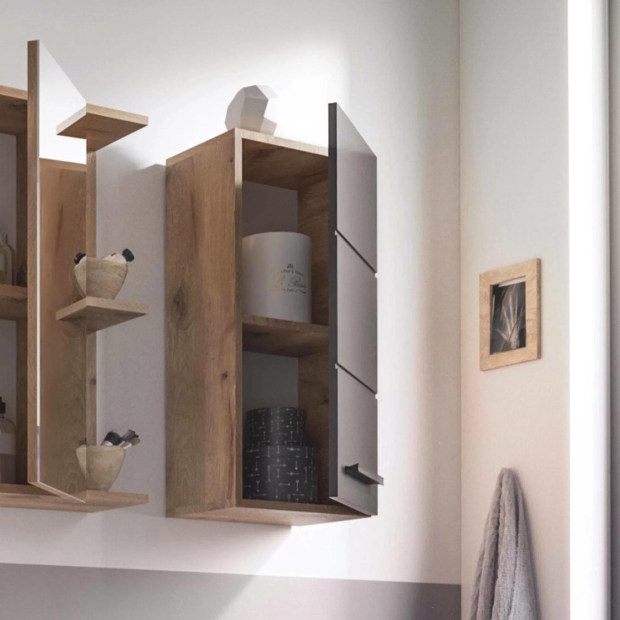 Vista Wall Cabinet - 1 Door - Oak and Black