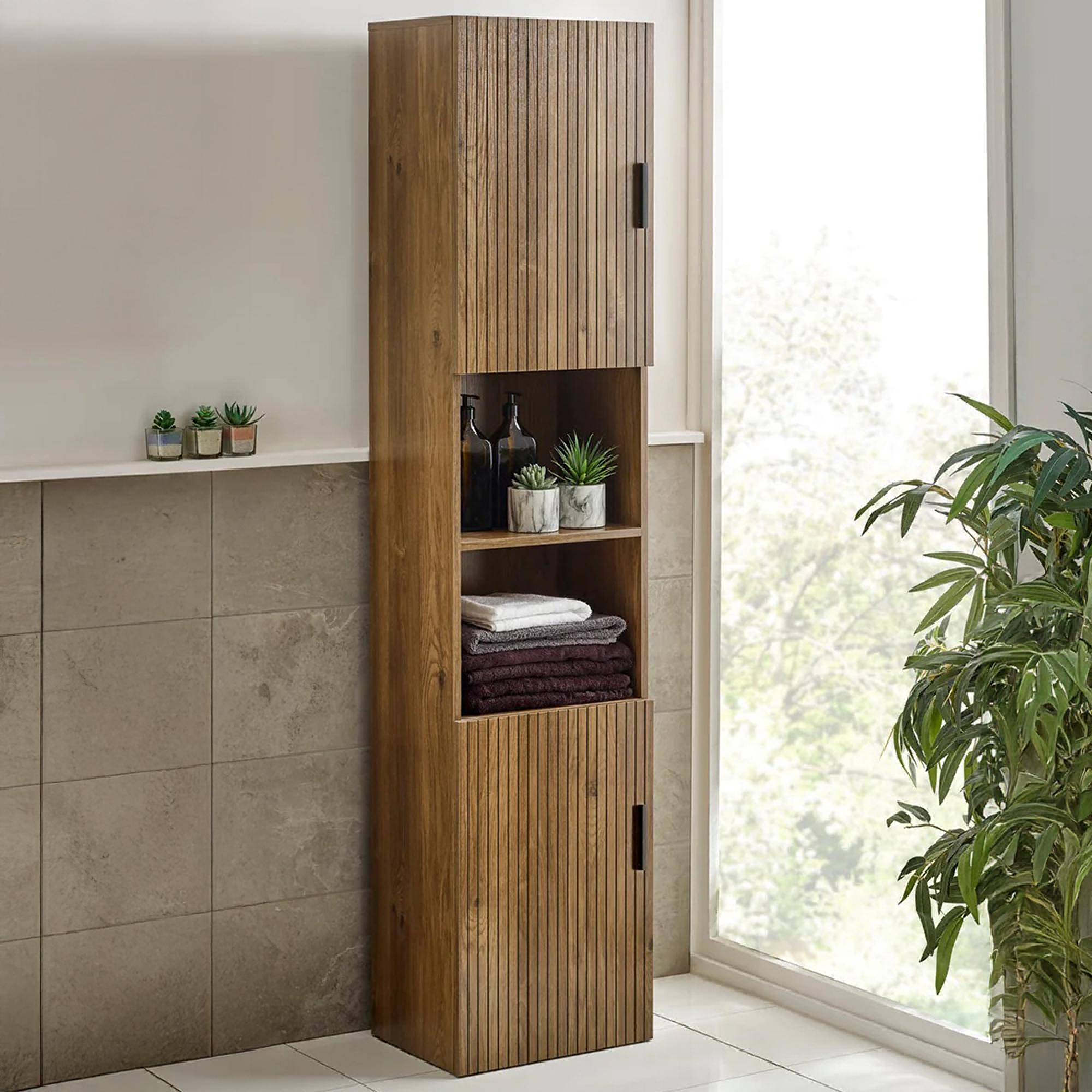 Hampshire Bathroom Cabinet - 2 Door - Slatted - Tall - Walnut - Wood