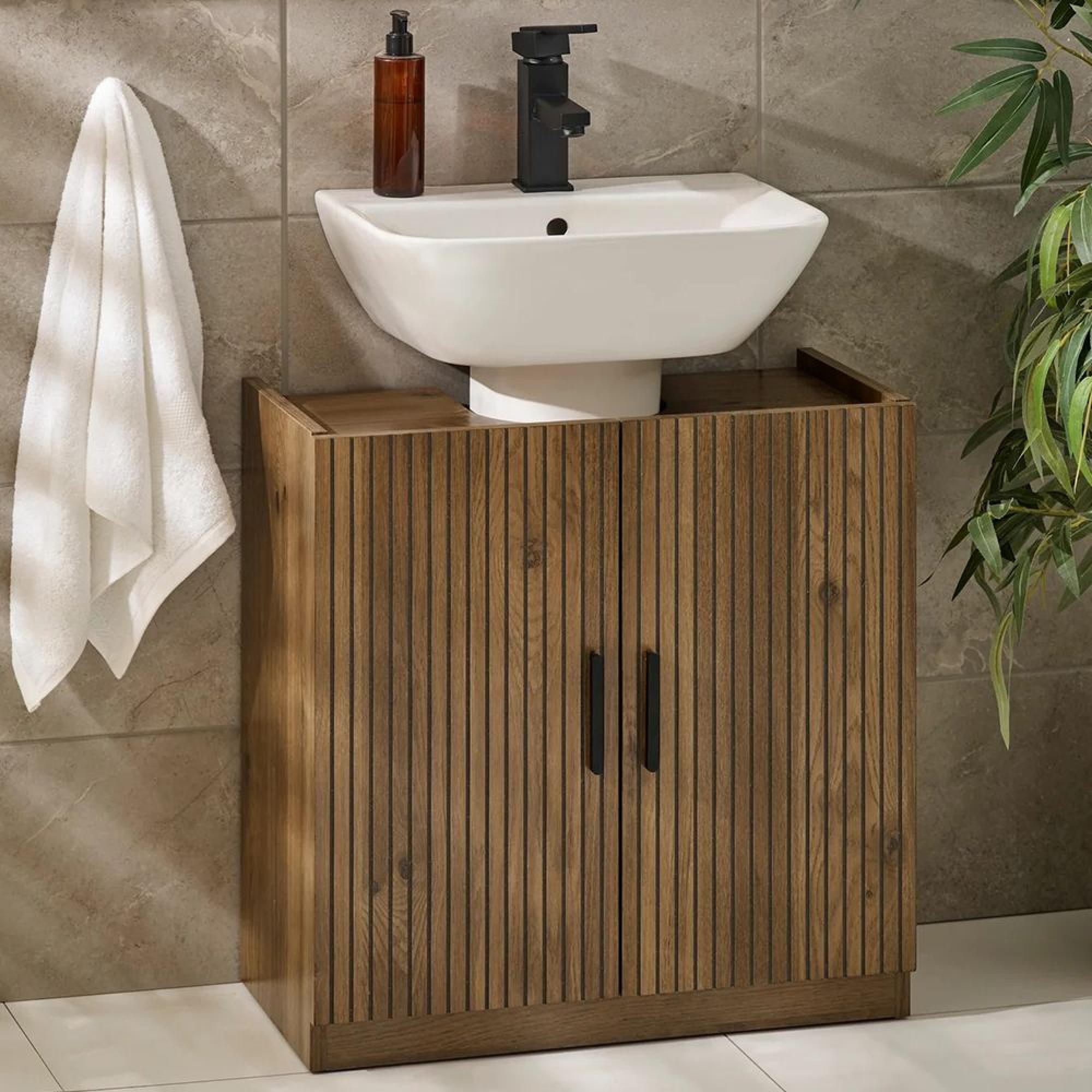 Hampshire Under Sink Bathroom Storage Unit - 2 Door - Slatted - Walnut - Wood