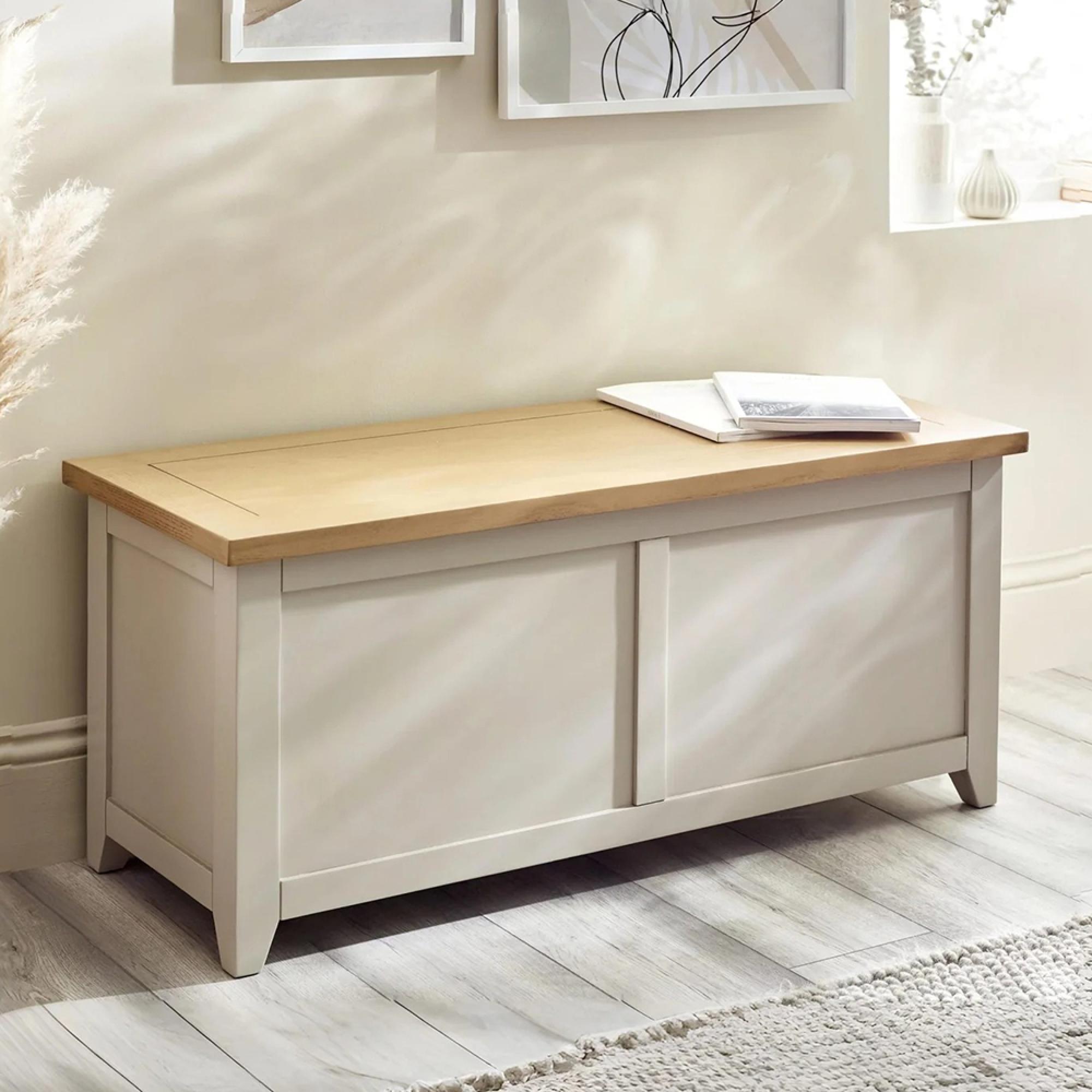 Richmond Storage Bench - Grey Painted - Oak Effect