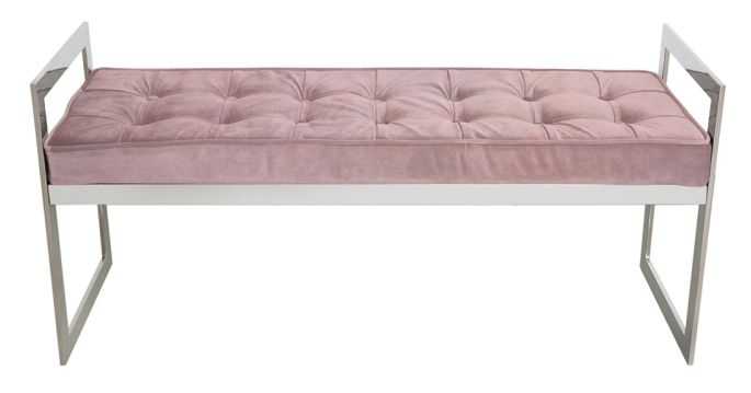 Zenith - Bench - Pink Velvet Fabric and Chrome
