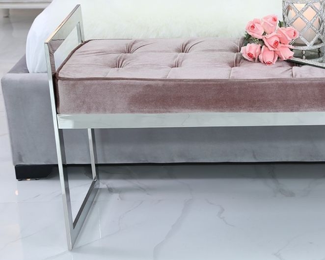 Zenith - Bench - Pink Velvet Fabric and Chrome