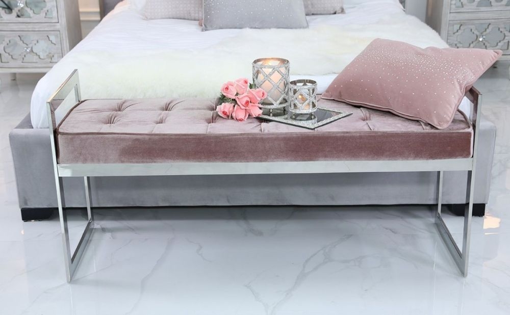Zenith - Bench - Pink Velvet Fabric and Chrome