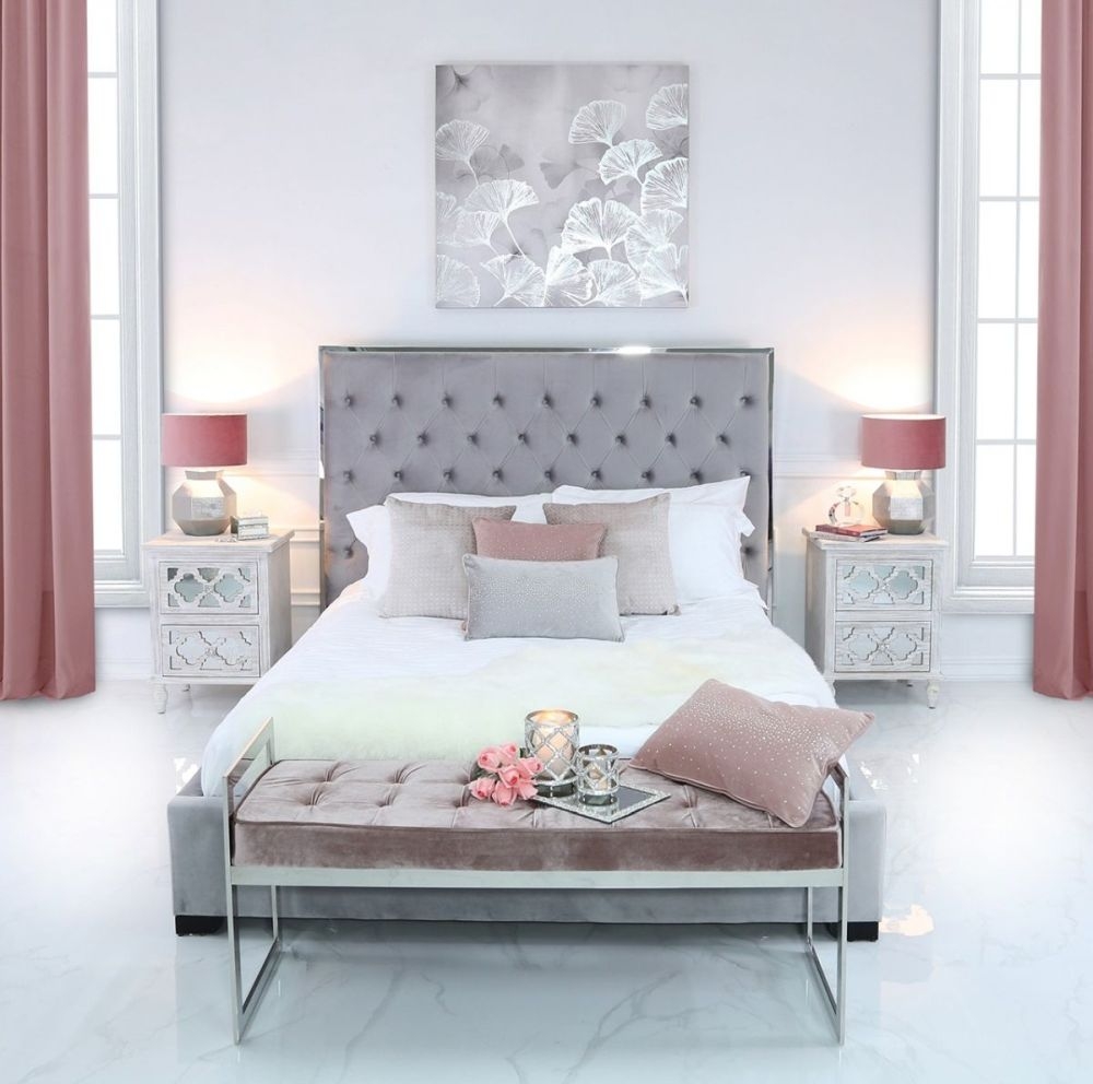 Zenith - Bench - Pink Velvet Fabric and Chrome