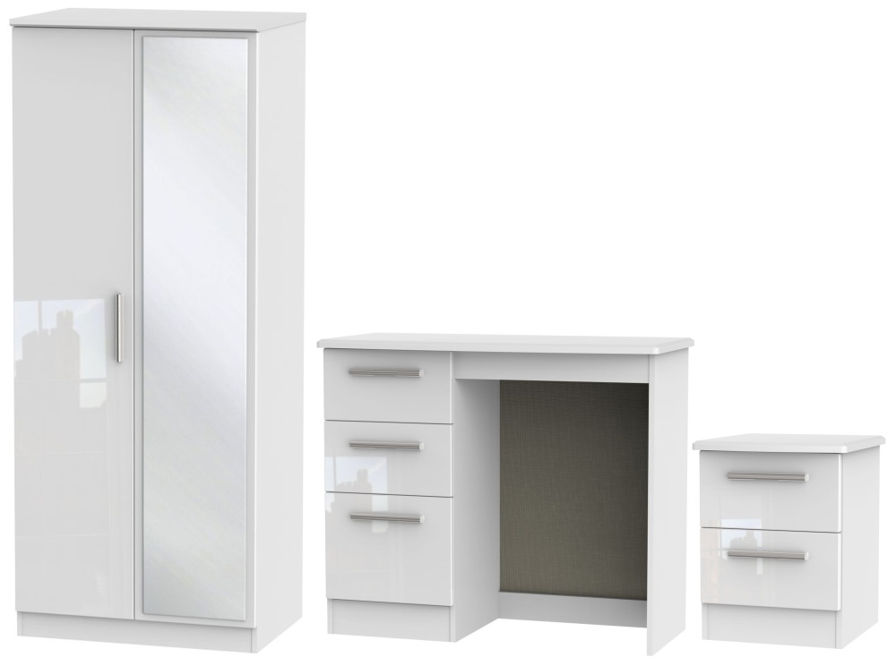 Knightsbridge White 3 Piece Bedroom Set with 2 Door Mirror Wardrobe