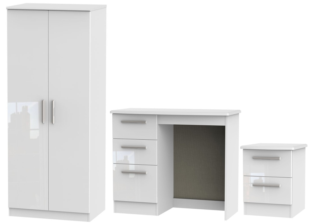 Knightsbridge White 3 Piece Bedroom Set with 2 Door Wardrobe