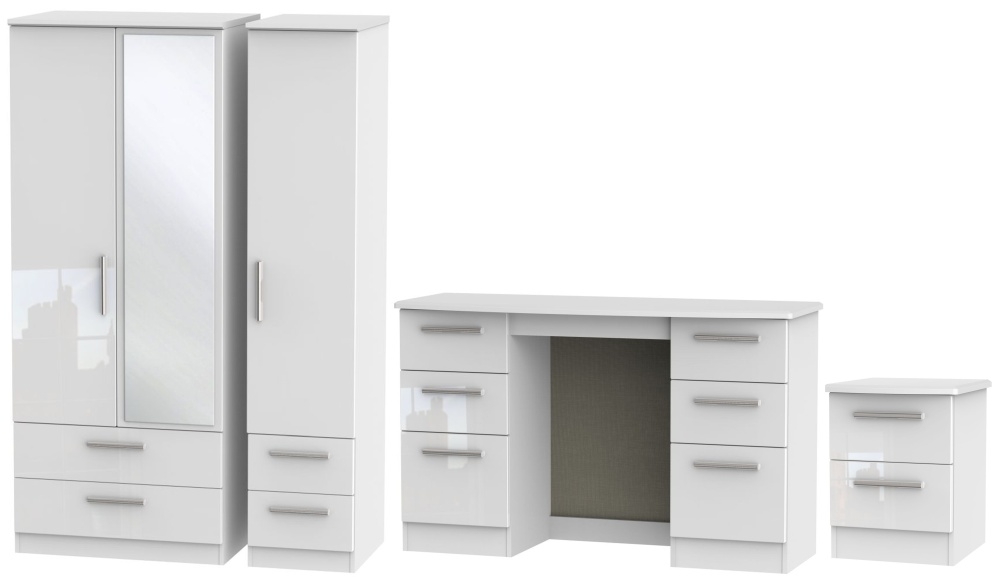 Knightsbridge White Gloss 3 Piece Bedroom Set with 3 Door Wardrobe