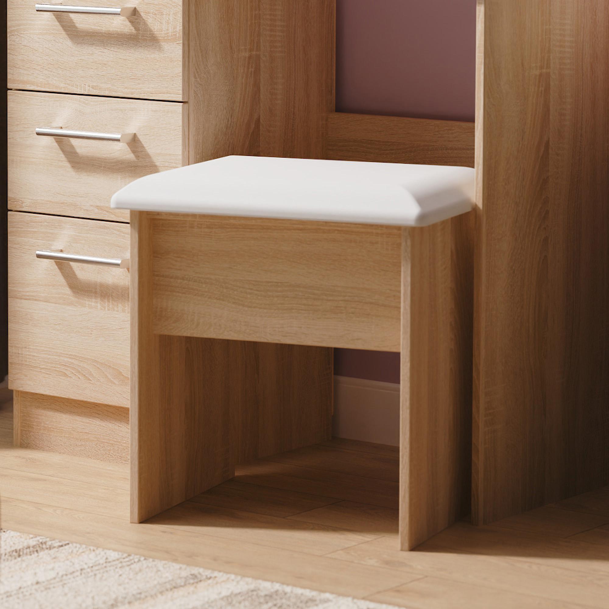 Devon Padded Dressing Stool - Oak