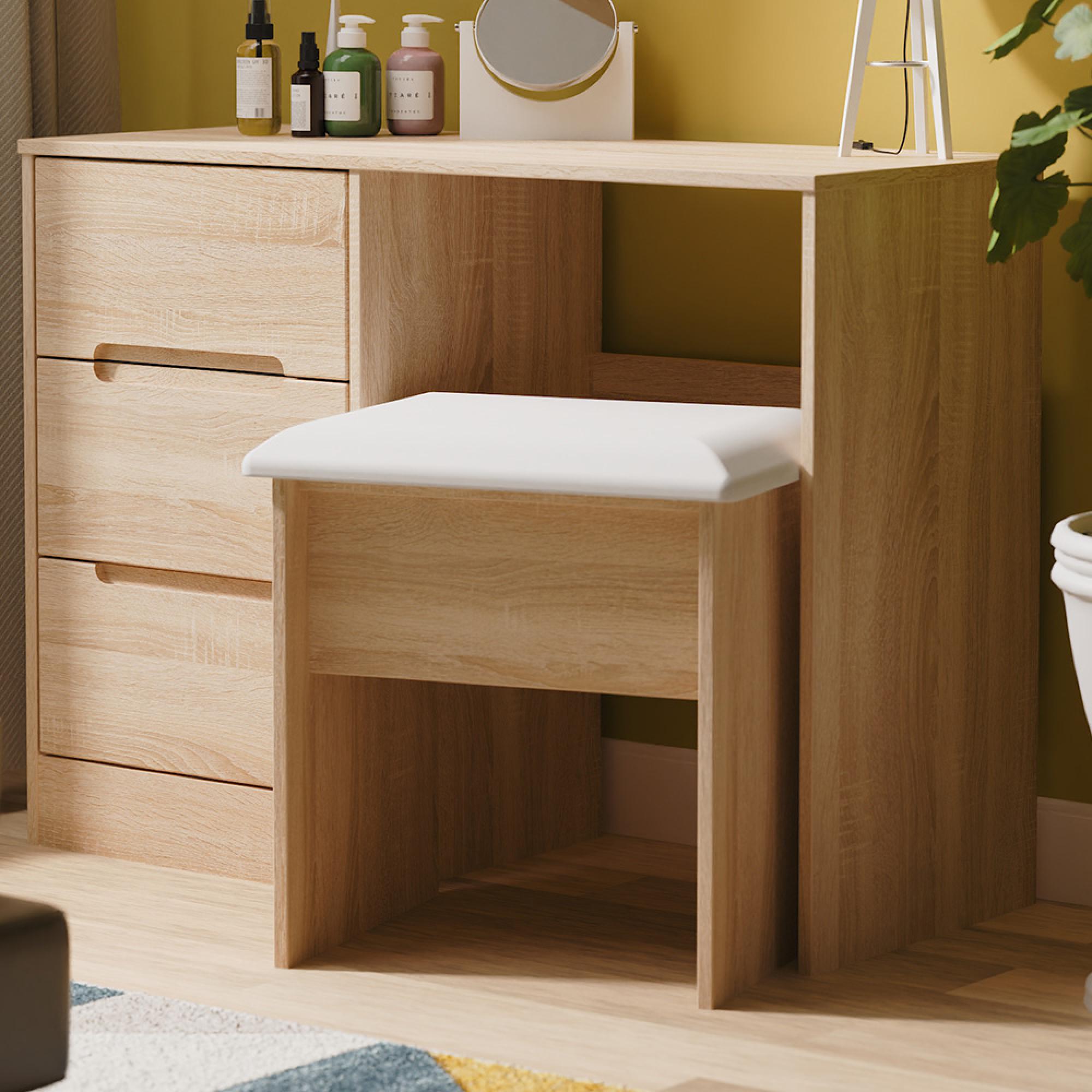 Monaco Dressing Stool - Padded - Oak