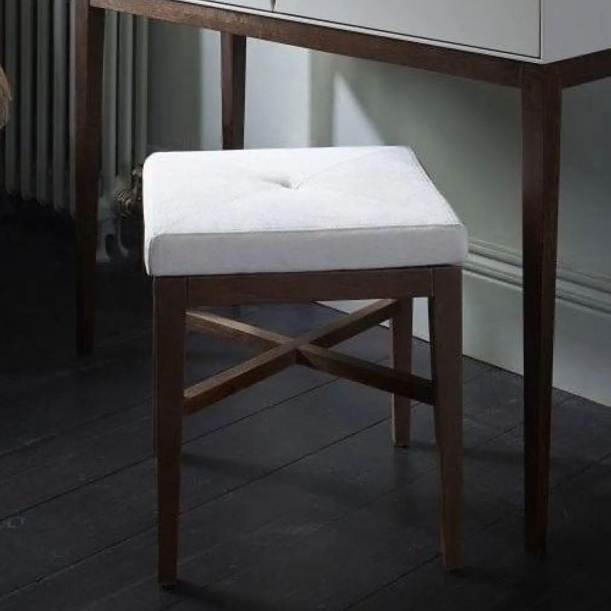 Clearance - Stratford Off White and Walnut Upholstered Stool - A161