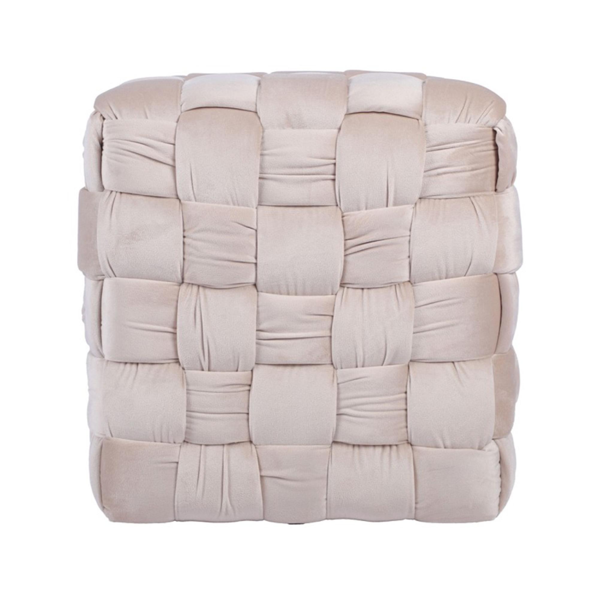 Ottoman Stool - Square - Dark Cream Velvet Fabric