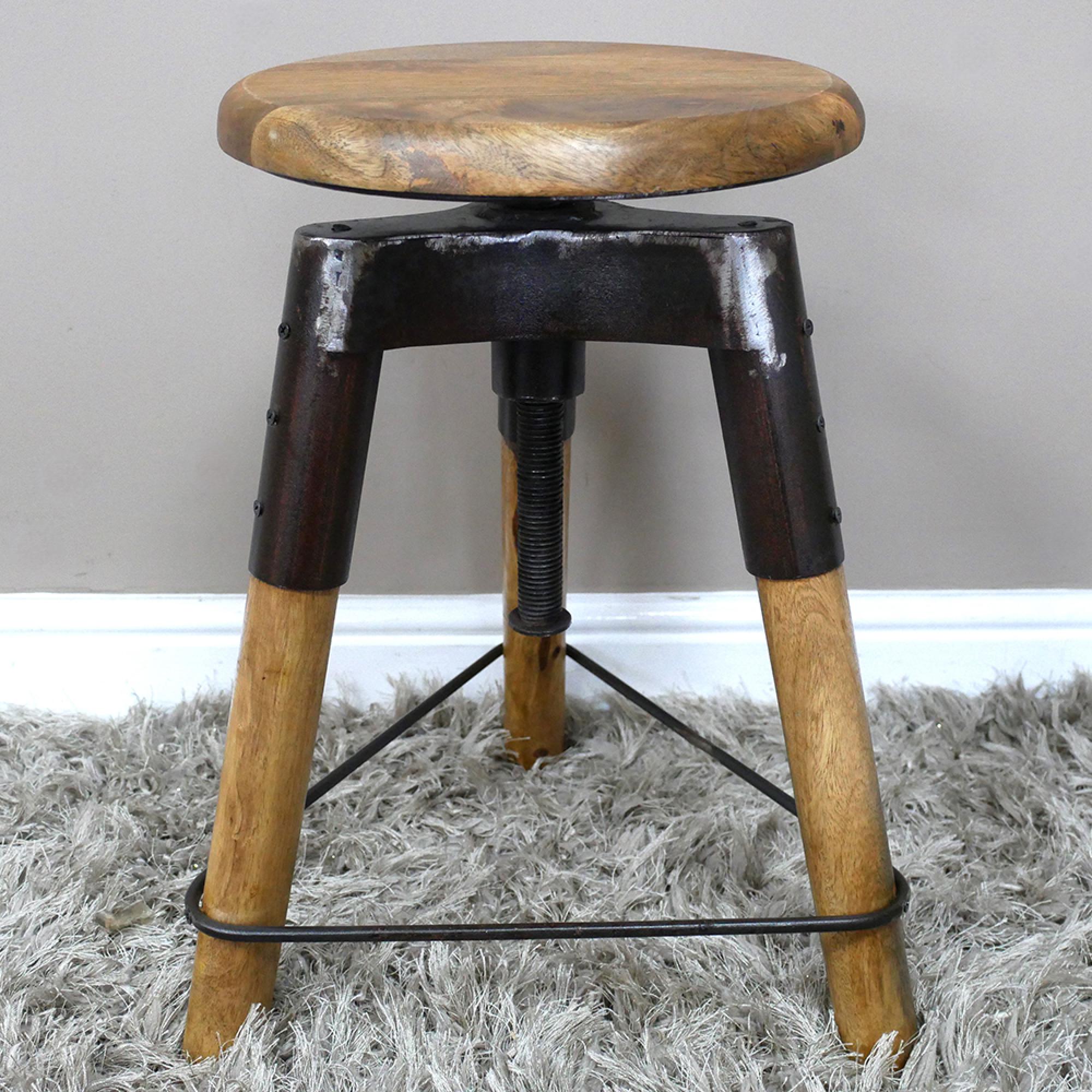 Stool - Mango Wood and Metal - Round - Adjustable