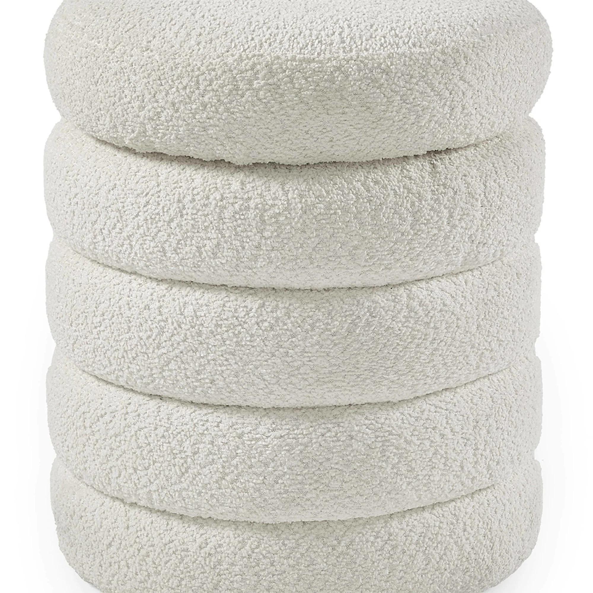 Hailey Ivory Boucle Round Storage Ottoman