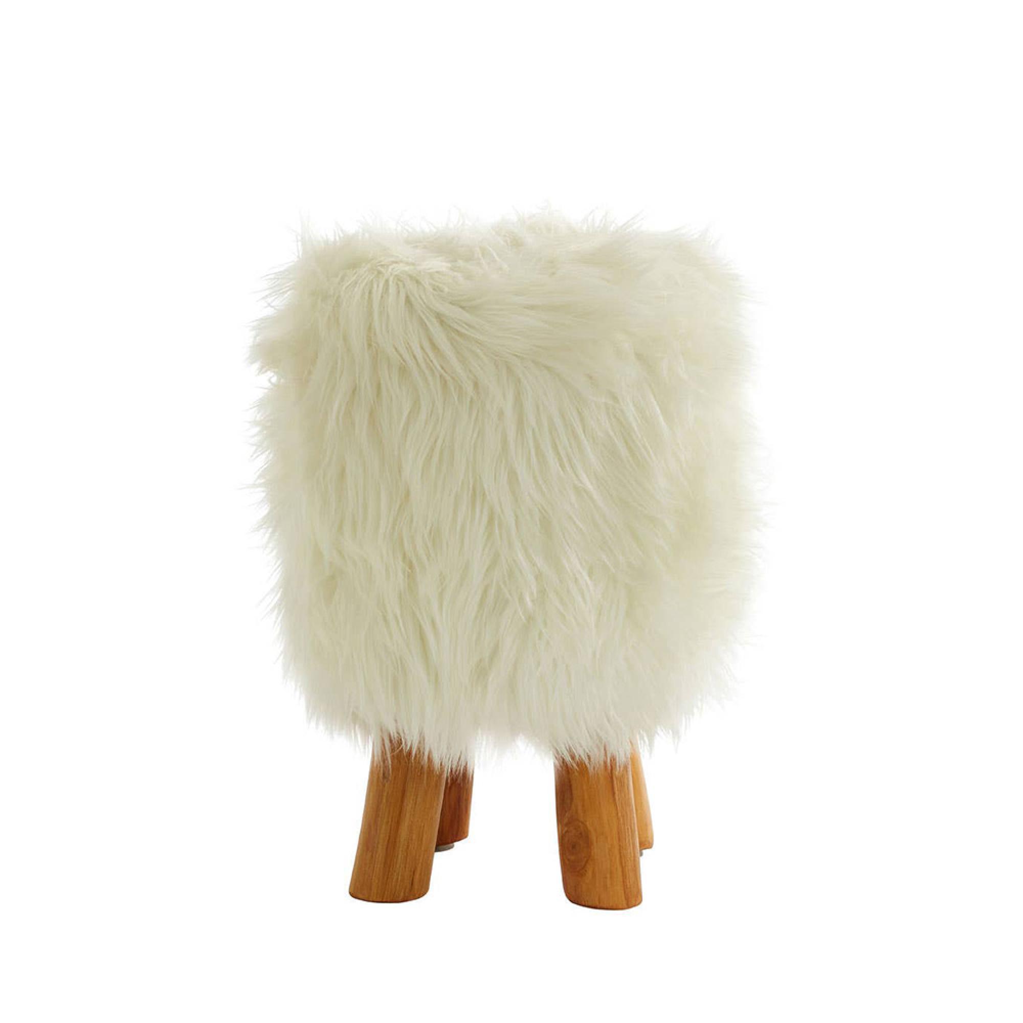 Inca Stool - Round - White Faux Fur