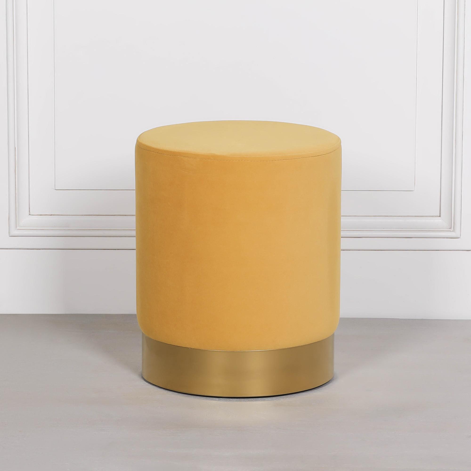 Round Stool - Mustard Yellow Velvet