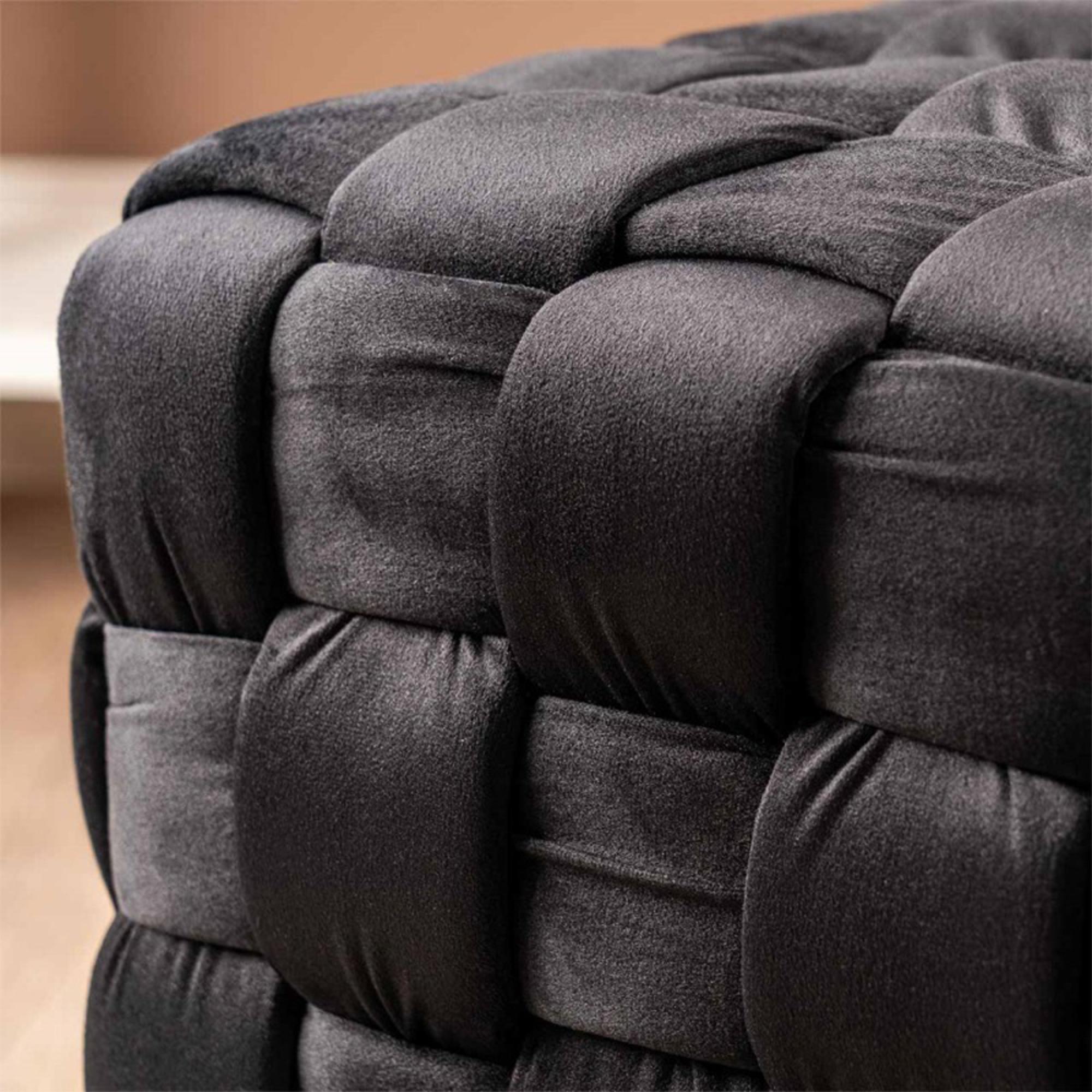 Ottoman Stool - Square - Plush Black Velvet Fabric