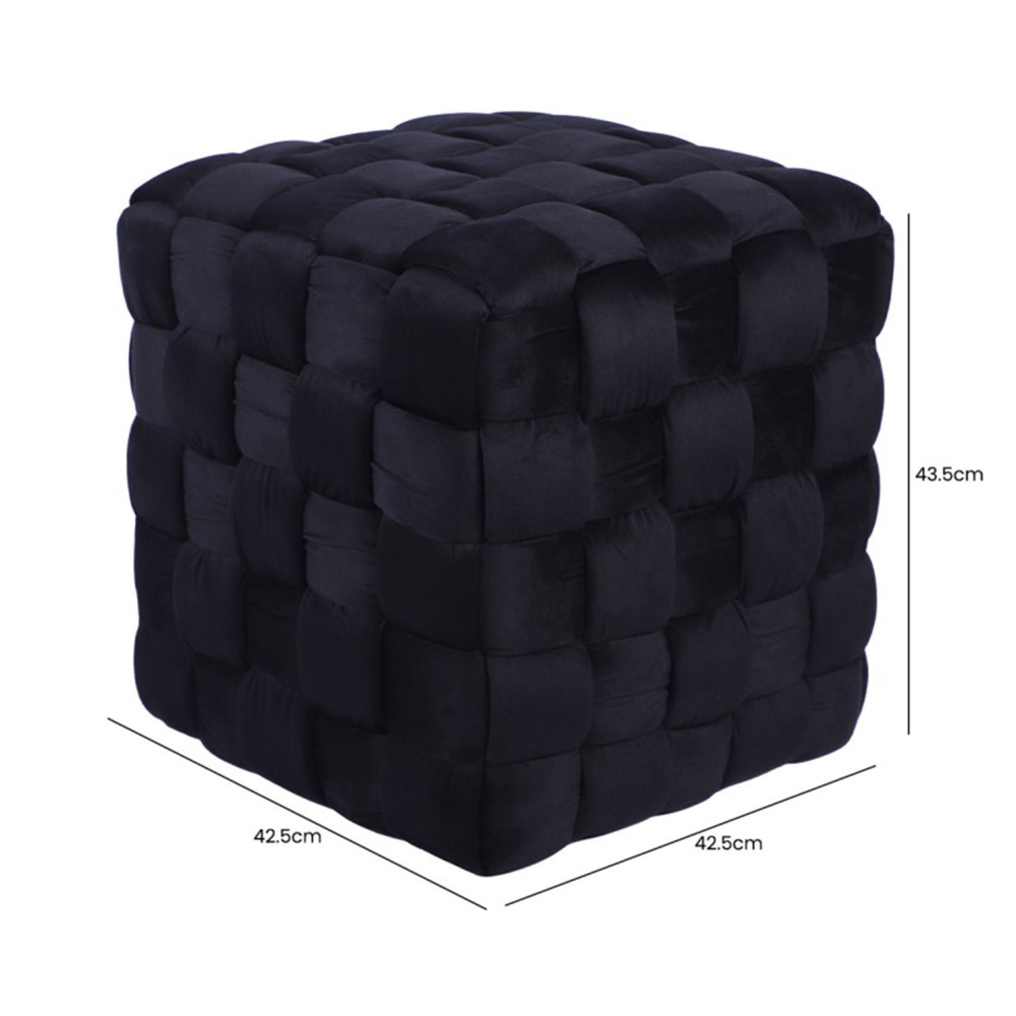 Ottoman Stool - Square - Plush Black Velvet Fabric
