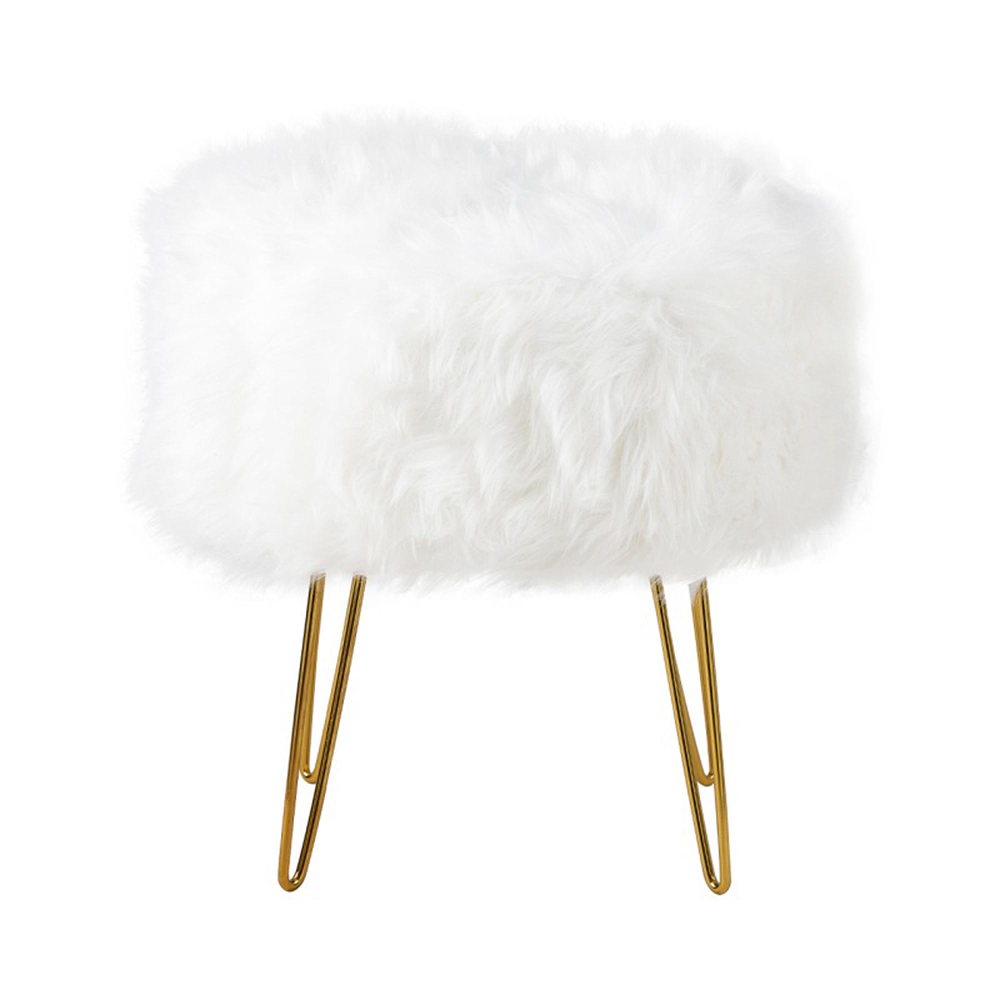 Ottoman Stool - Round - White Faux Fur