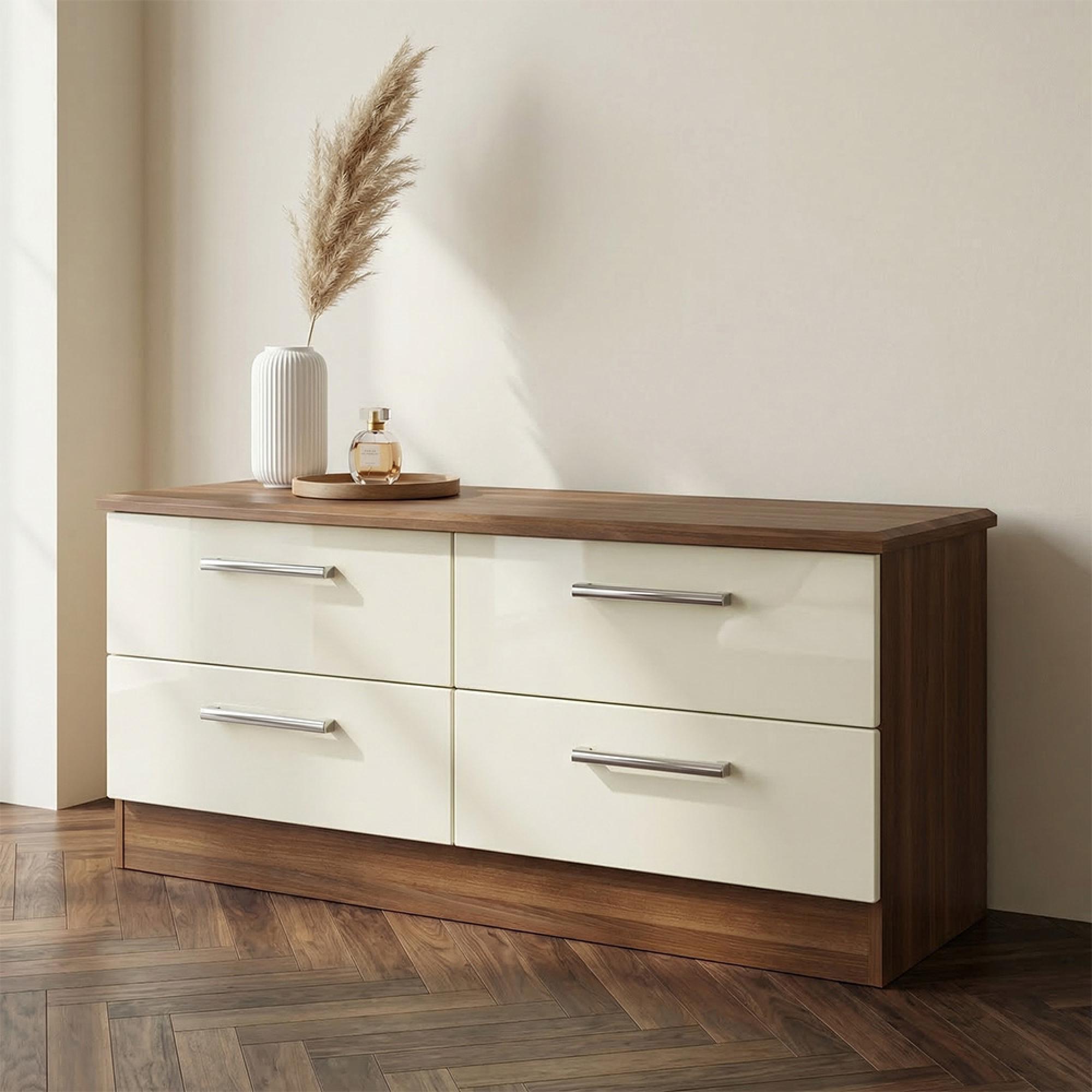 Knightsbridge Bed Box - Cream Gloss and Walnut