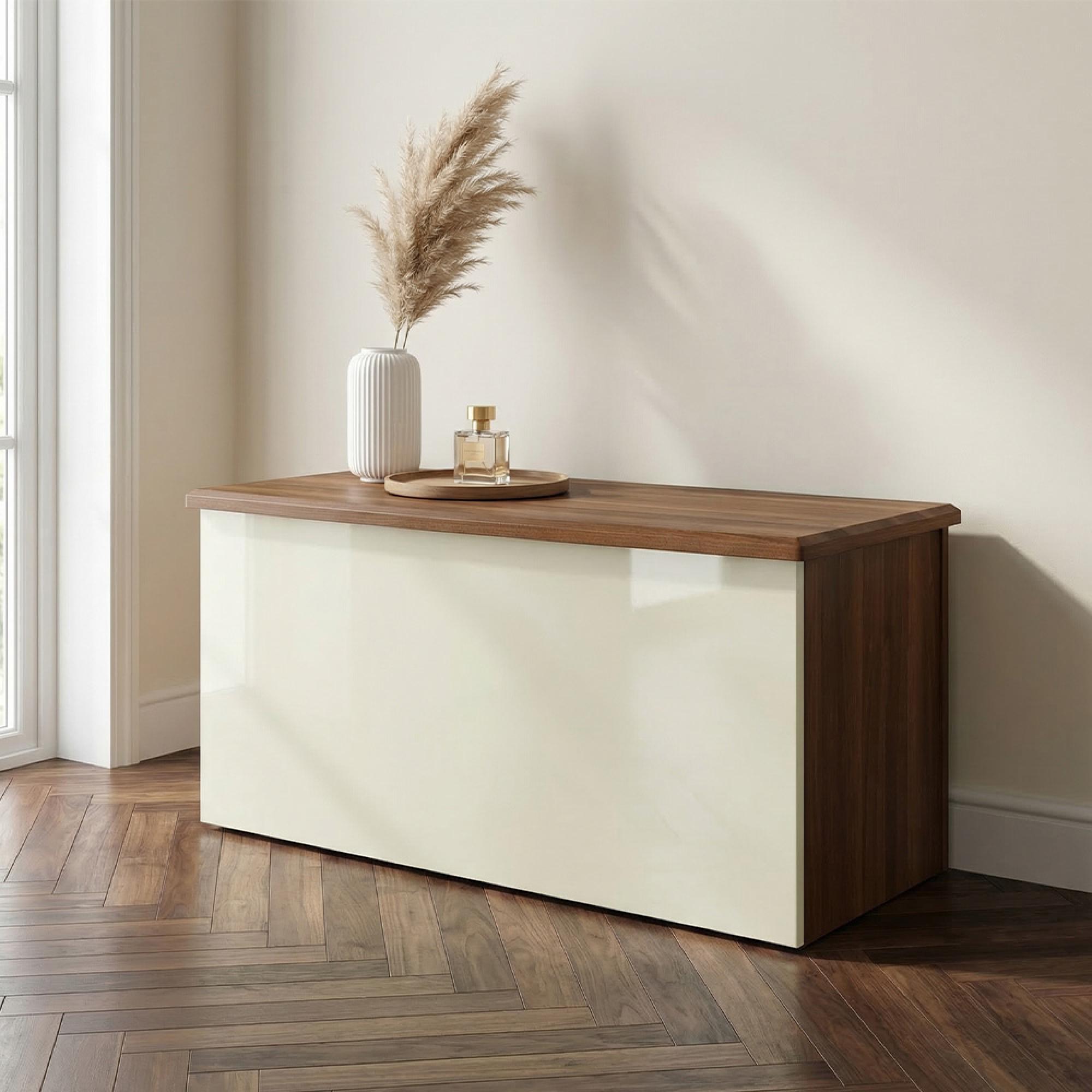 Knightsbridge Blanket Box - Cream Gloss and Walnut