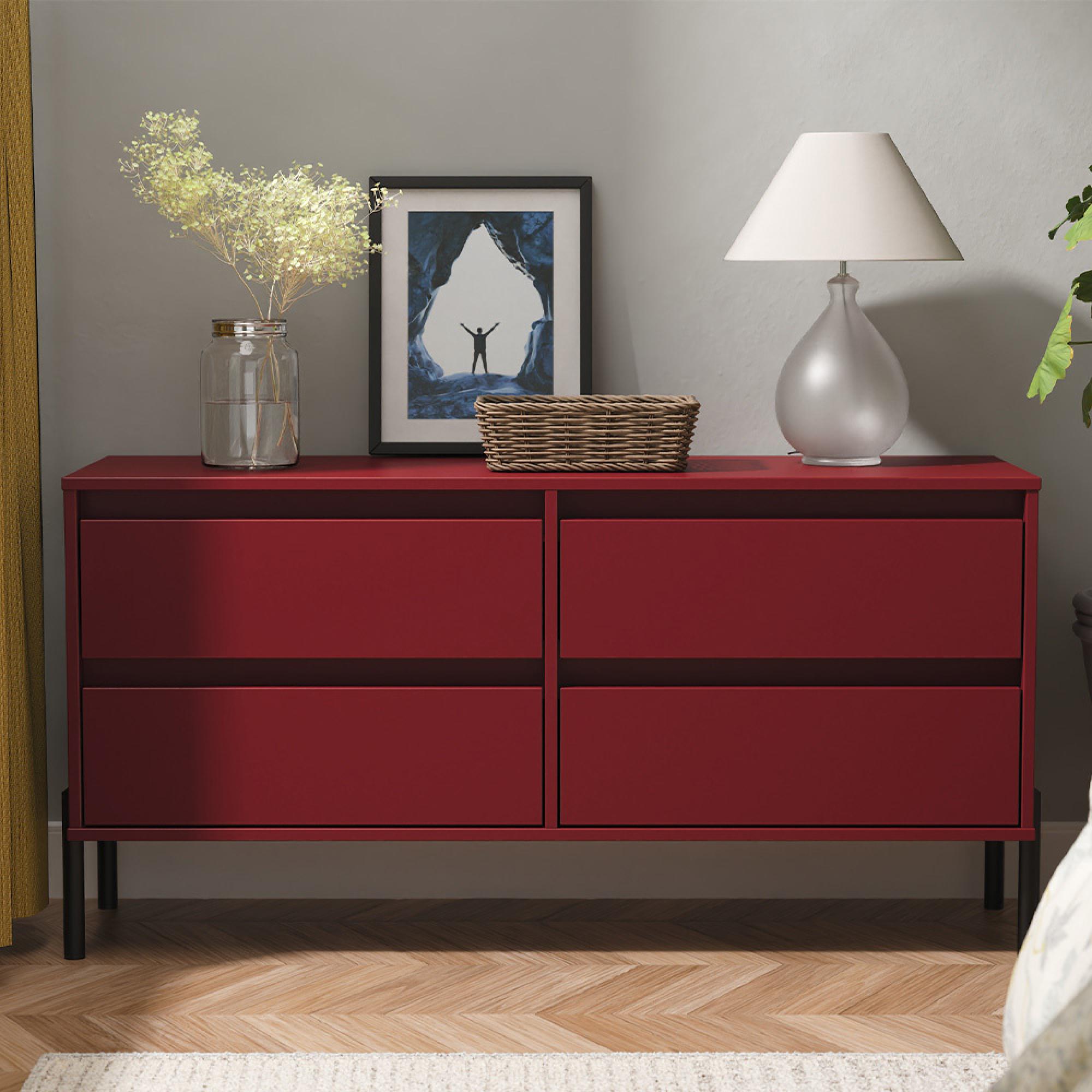 Leona Bed Box - 4 Drawer - Red Matt