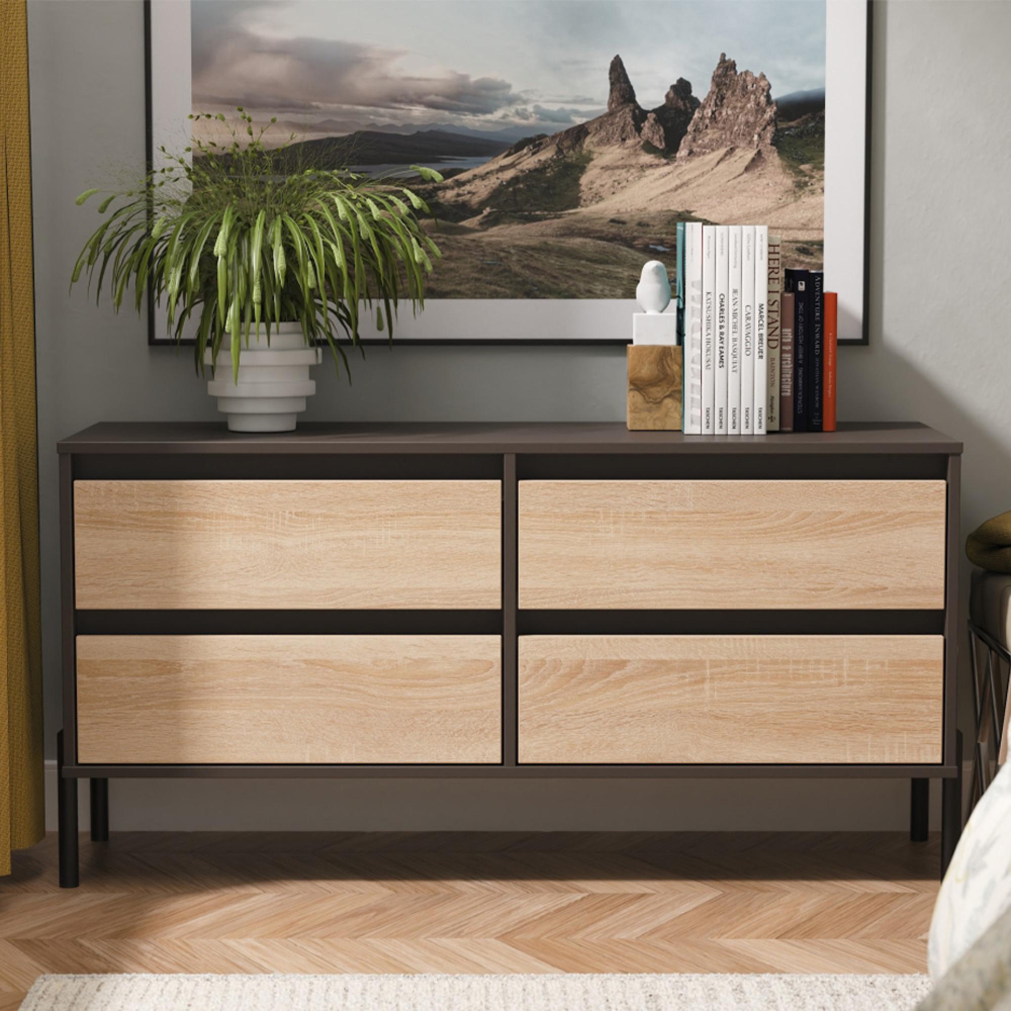Leona Bed Box - 4 Drawer - Bardolino Oak and Graphite
