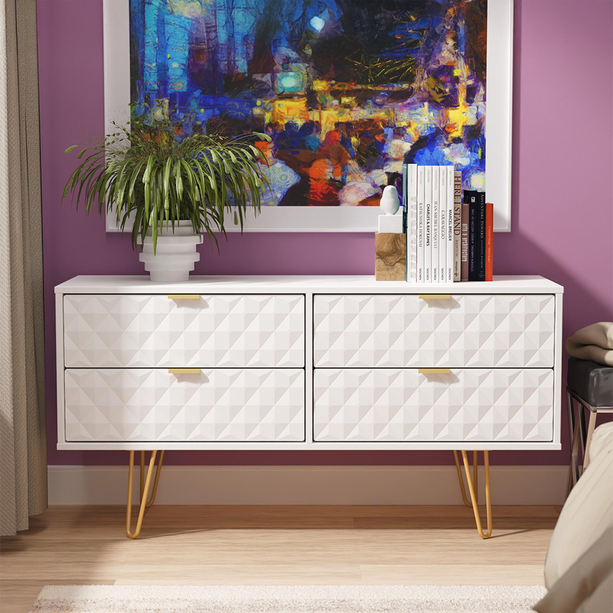 Harlequin Bed Box - 4 Drawer - with Hairpin Legs - White Matt