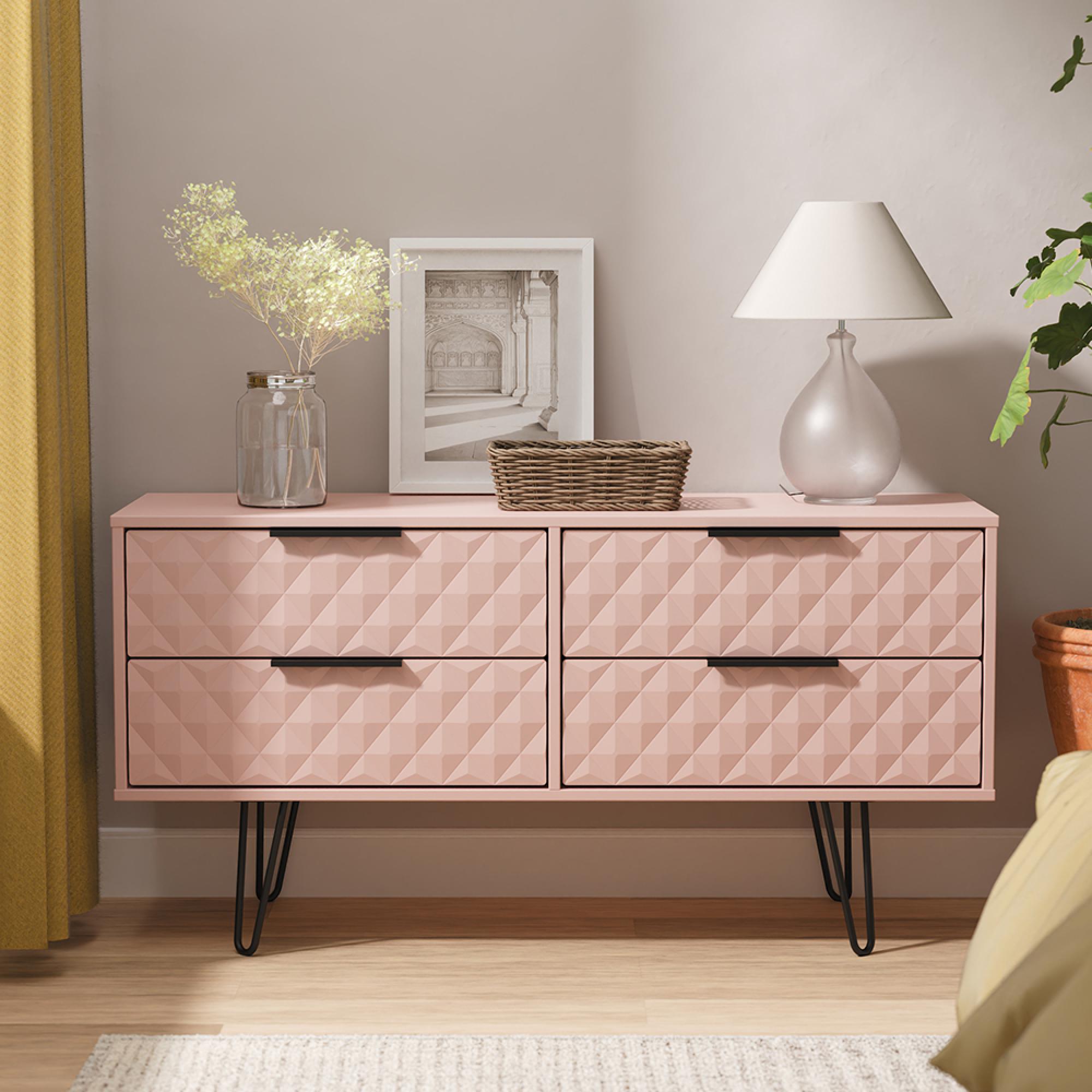 Harlequin Bed Box - 4 Drawer - with Hairpin Legs - Kobe Pink