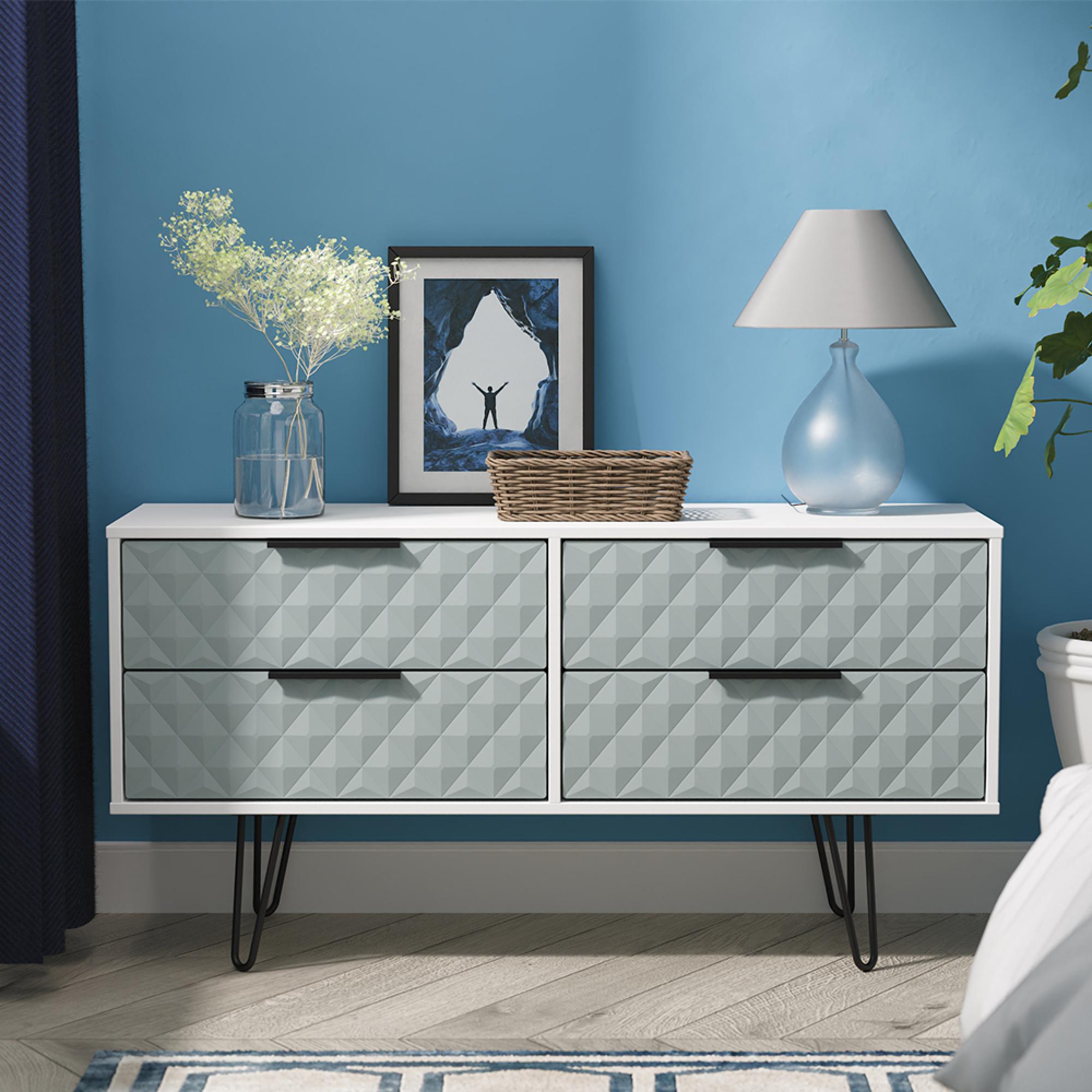 Harlequin Bed Box - 4 Drawer - with Hairpin Legs - Duck and White Matt
