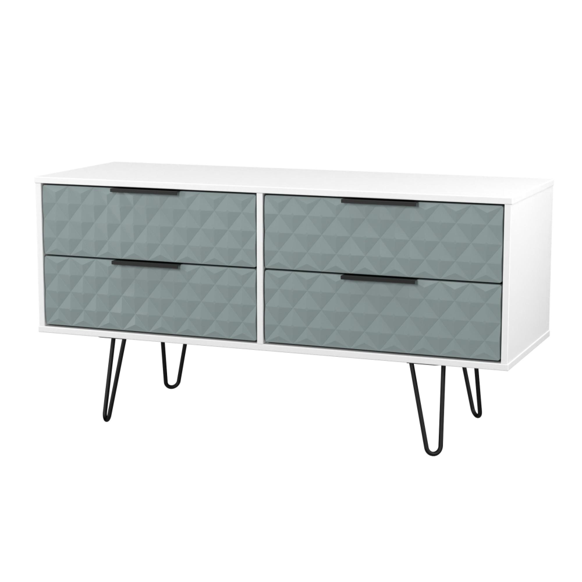 Harlequin Bed Box - 4 Drawer - with Hairpin Legs - Duck and White Matt