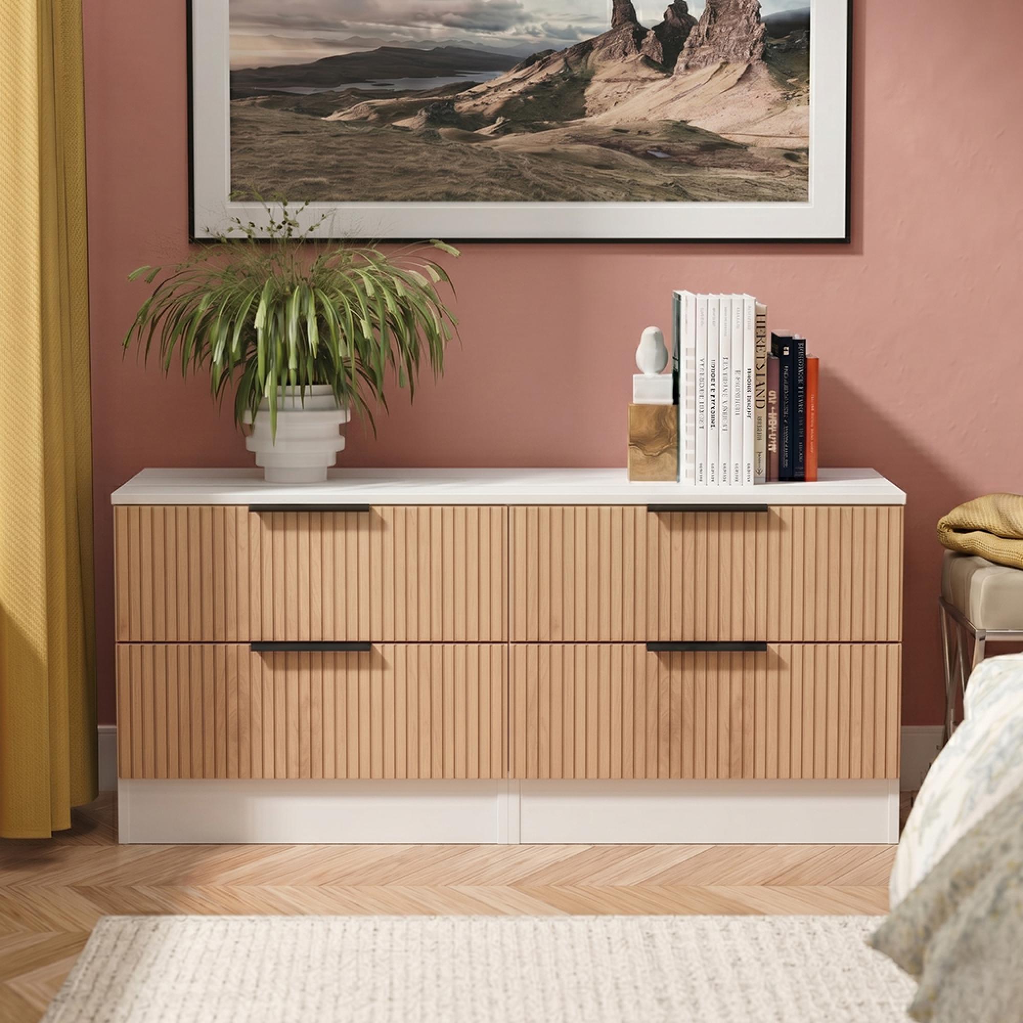 Java Fluted Bed Box - 4 Drawer - Natural and White