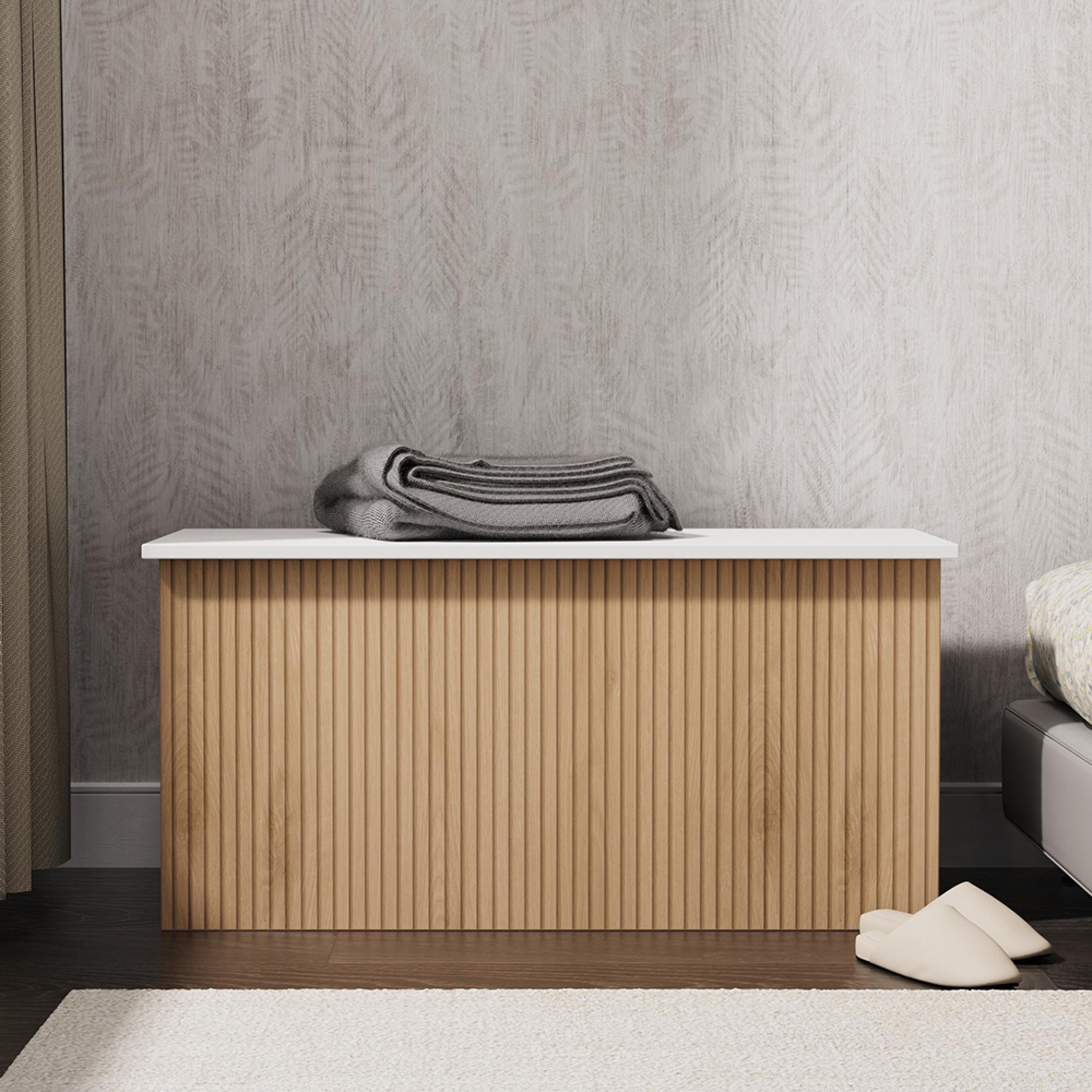 Java Fluted Blanket Box - 1 Door - Natural and White