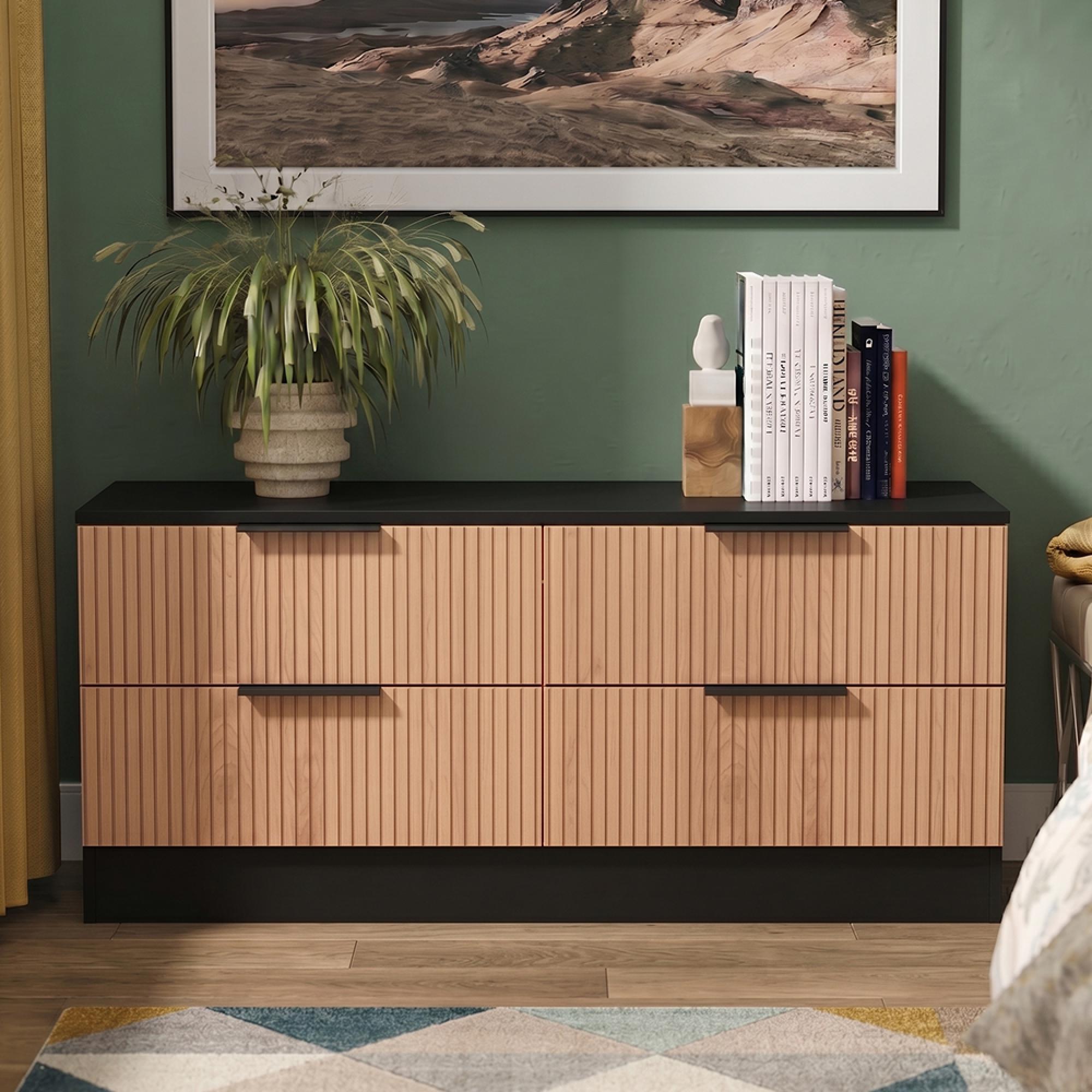 Java Fluted Bed Box - 4 Drawer - Natural and Black