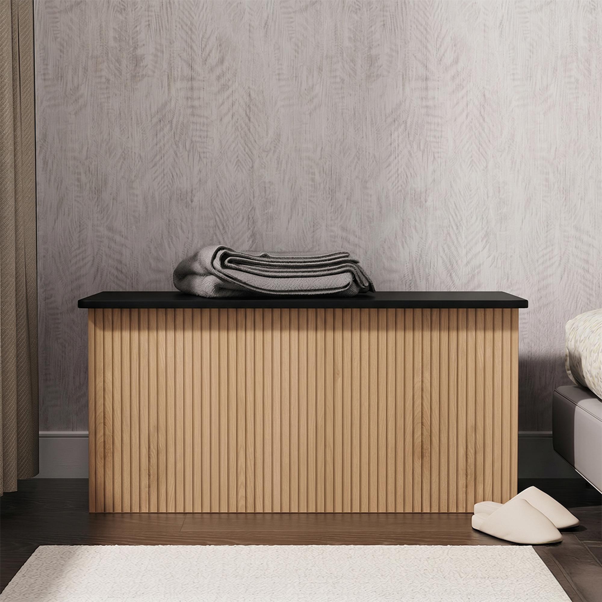 Java Fluted Blanket Box - 1 Door - Natural and Black