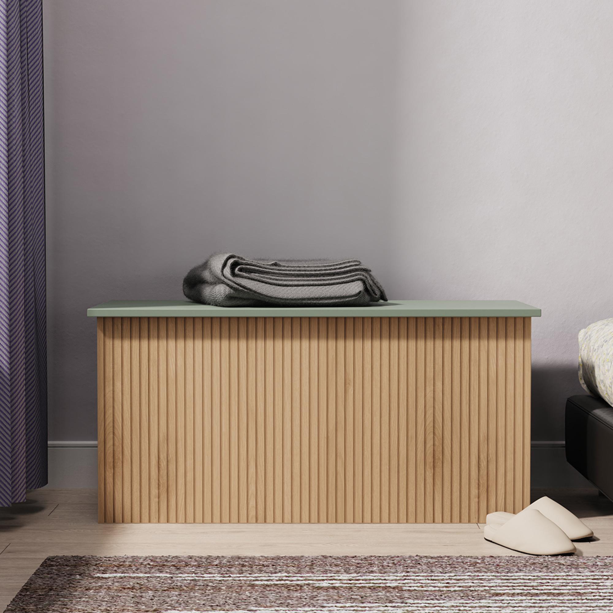 Java Fluted Blanket Box - 1 Door - Natural and Reed Green