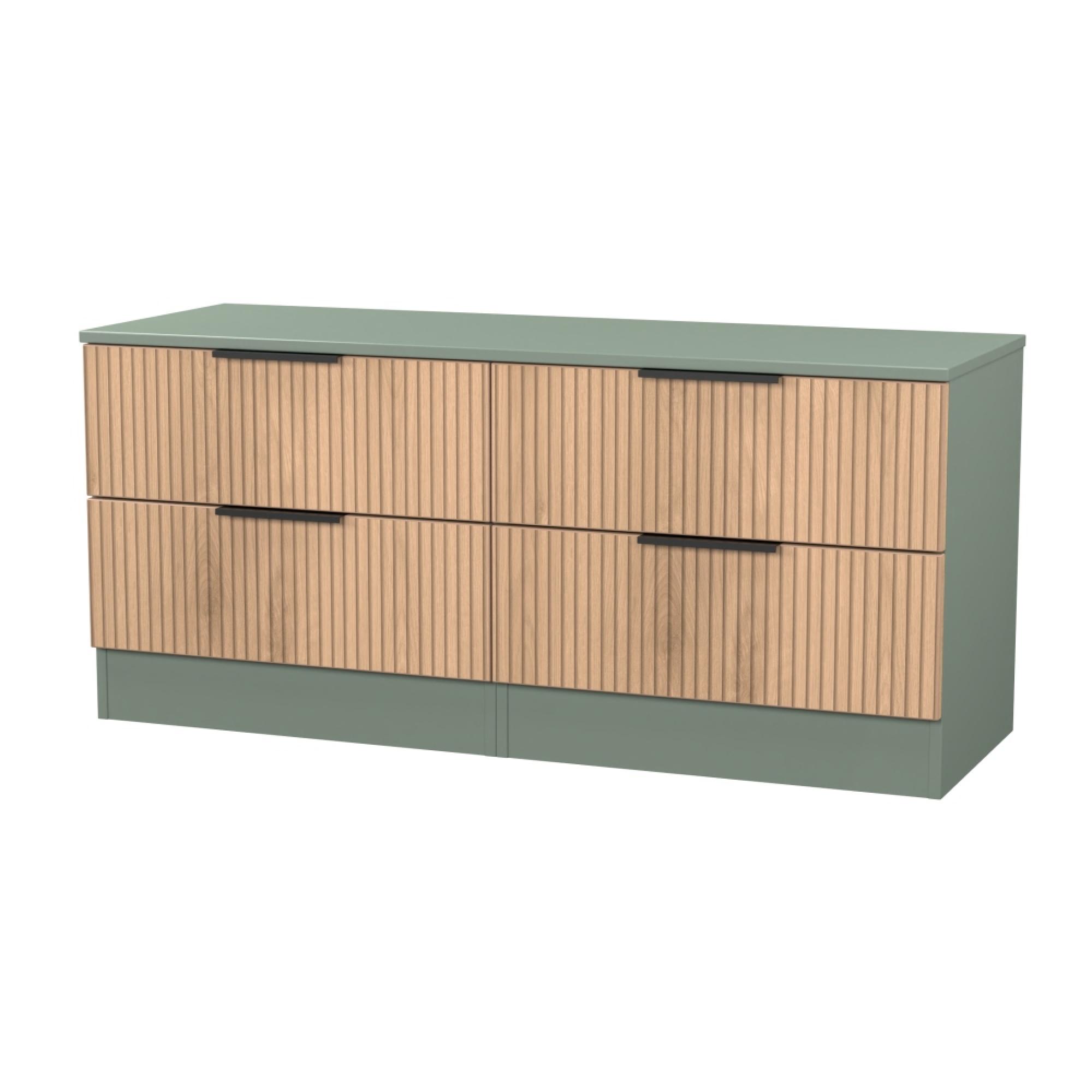 Java Fluted Bed Box - 4 Drawer - Natural and Reed Green